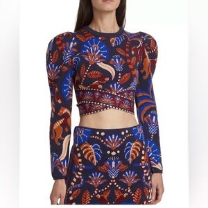 Farm Rio Jungle Puff Sleeve Knit Cross Front Top Sz Large Excellent Condition